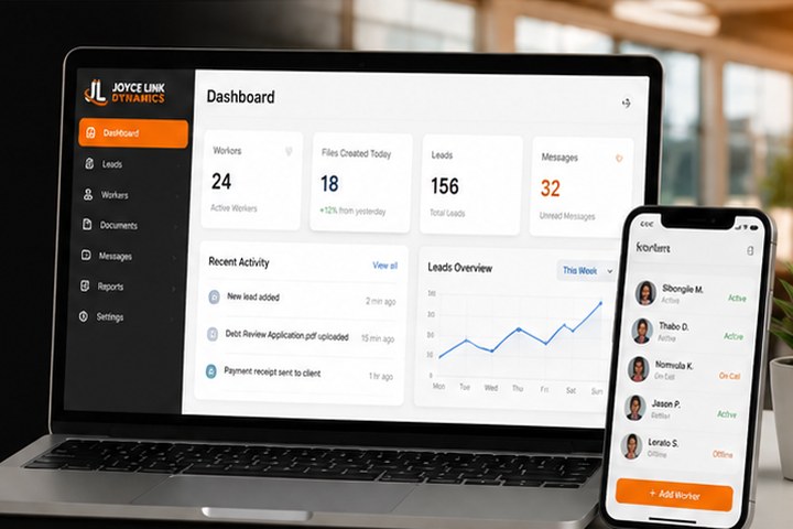 Business dashboard showing management controls